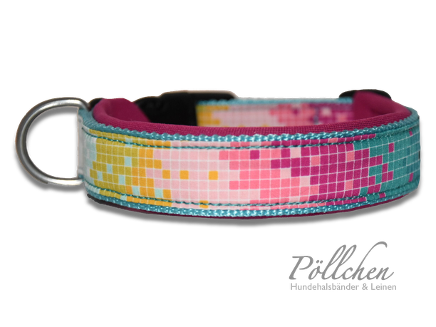 Pixel Halsband bunt pastell - Zugstopp und passende Leine 