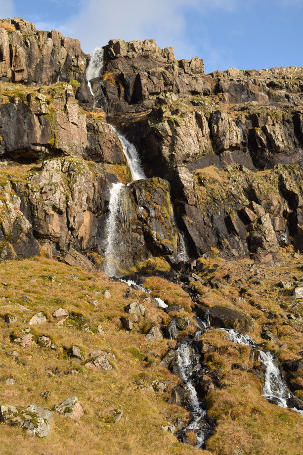 small waterfall, hiking East Fjords, Iceland