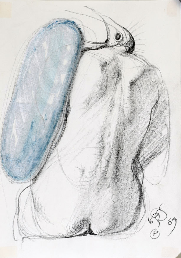 Franciszek Starowieyski (1930-2009), technique mixte sur papier signée et daté, 24 x 17 cm , expose à la galerie agnes thiebault 