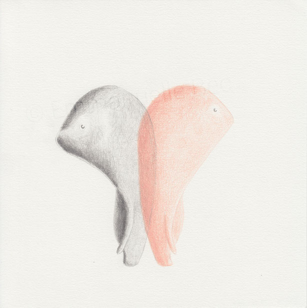 “DYADE", dessin, graphite et crayon de couleur sur papier à grain, 21 x 21 cm, 2016