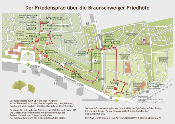 Plan des Friedenspfades auf dem Braunschweiger Hauptfriedhof