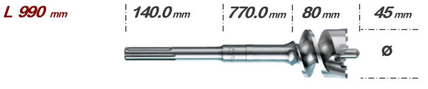 Prodito PXL hamerboorkroon 45mm x 990mm SDSmax opname