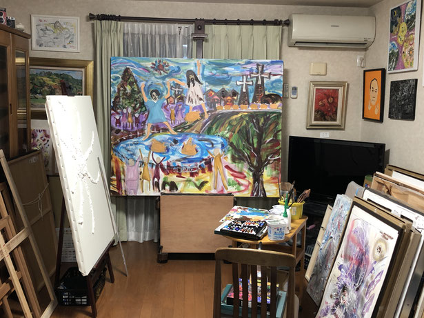 100号制作中のアトリエの様子