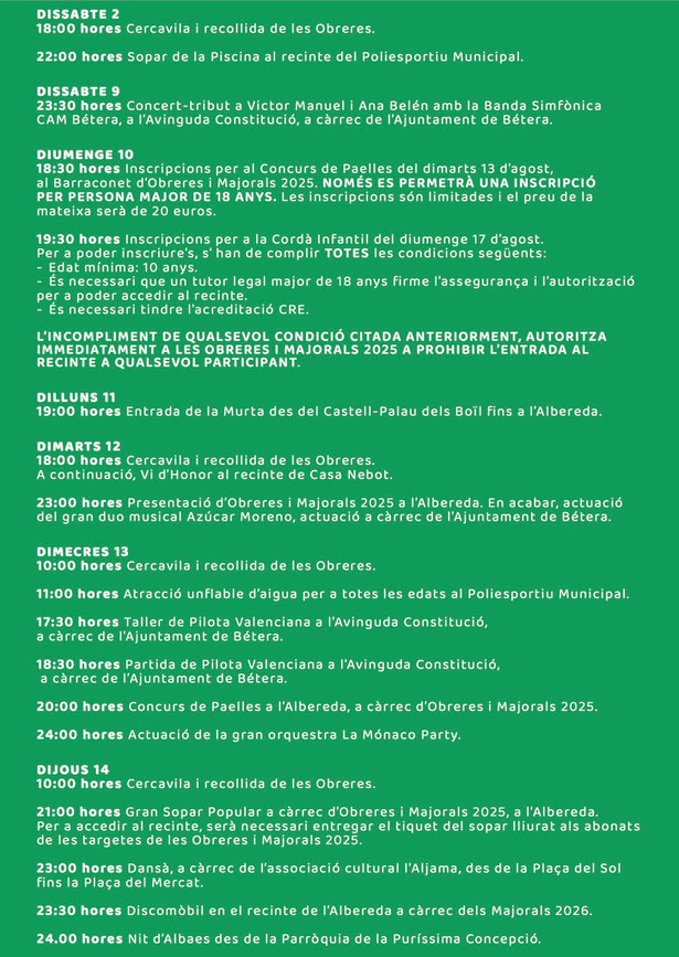 Programa del Mercado Medieval y Fiestas de Betera