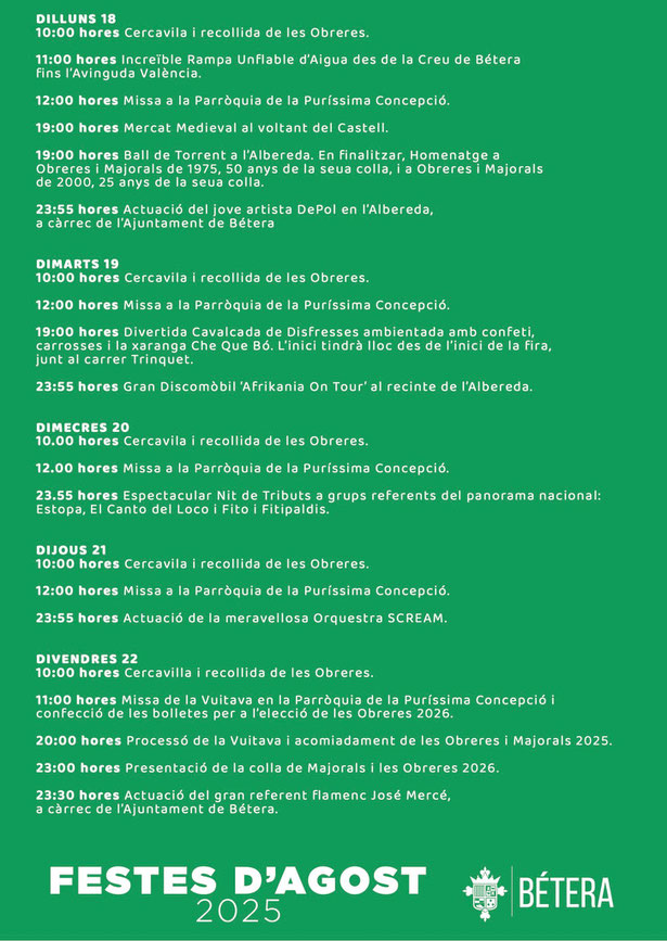 Programa del Mercado Medieval y Fiestas de Betera