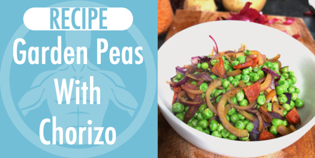 Low fat, low sugar, high protein, peas, garden peas, vegetables, healthy meal, chorizo, side dish