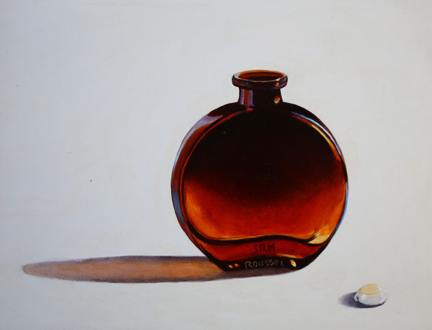 peinture-nature-morte-hyperrealisme-flacon-parfum-roux-ambre-sylvie-roussel-meric