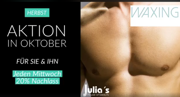 Im Oktober 2018 gibt es jeden Mittwoch 20% Nachlass auf WAXING im Julia´s house of beauty in Gießen