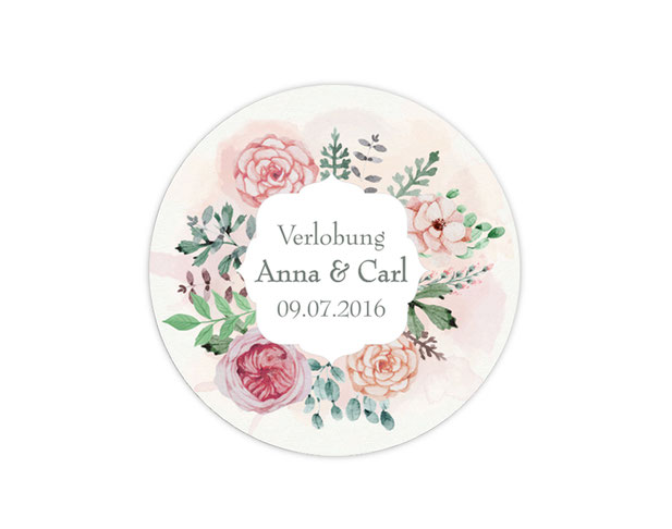 personalisierbare Hochzeitsaufkleber mit romantischen Blumenkranz - für Verlobungen, Hochzeiten, Familienfeiern, Gastgeschenke, Einladungen, Dankesbriefe