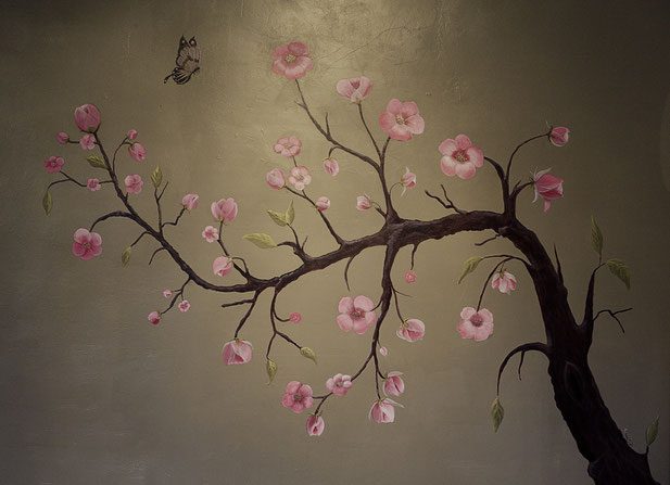 Le cerisier. Peinture murale (commande  170 x170 cm ) 2015
