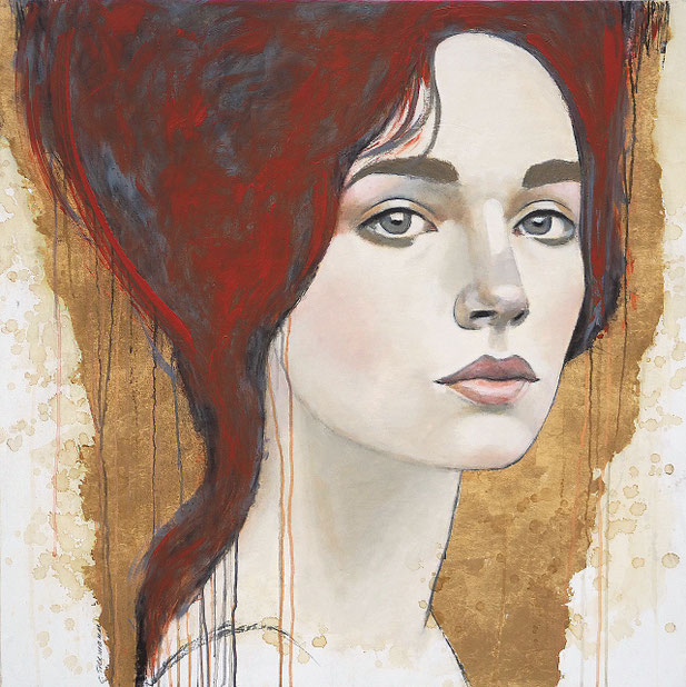 © Conni Altmann, Originalgemälde "This morning", Mischtechnik mit Schlagmetall Gold auf Sperrholz, ca. 80 x 80 x 2 cm