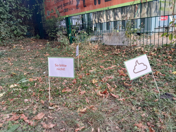Fähnchenaktion auf der Wiese im Genovevahof