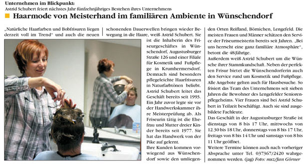 Bild: Wünschendorf Erzgebirge Friseur Astrid Schubert