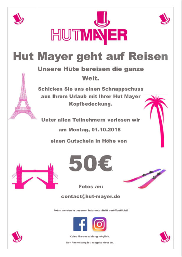 Hut Mayer geht auf Reisen Plakat