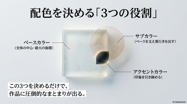 AIアートの配色は、次の3つに分けて考えると作りやすくなります。