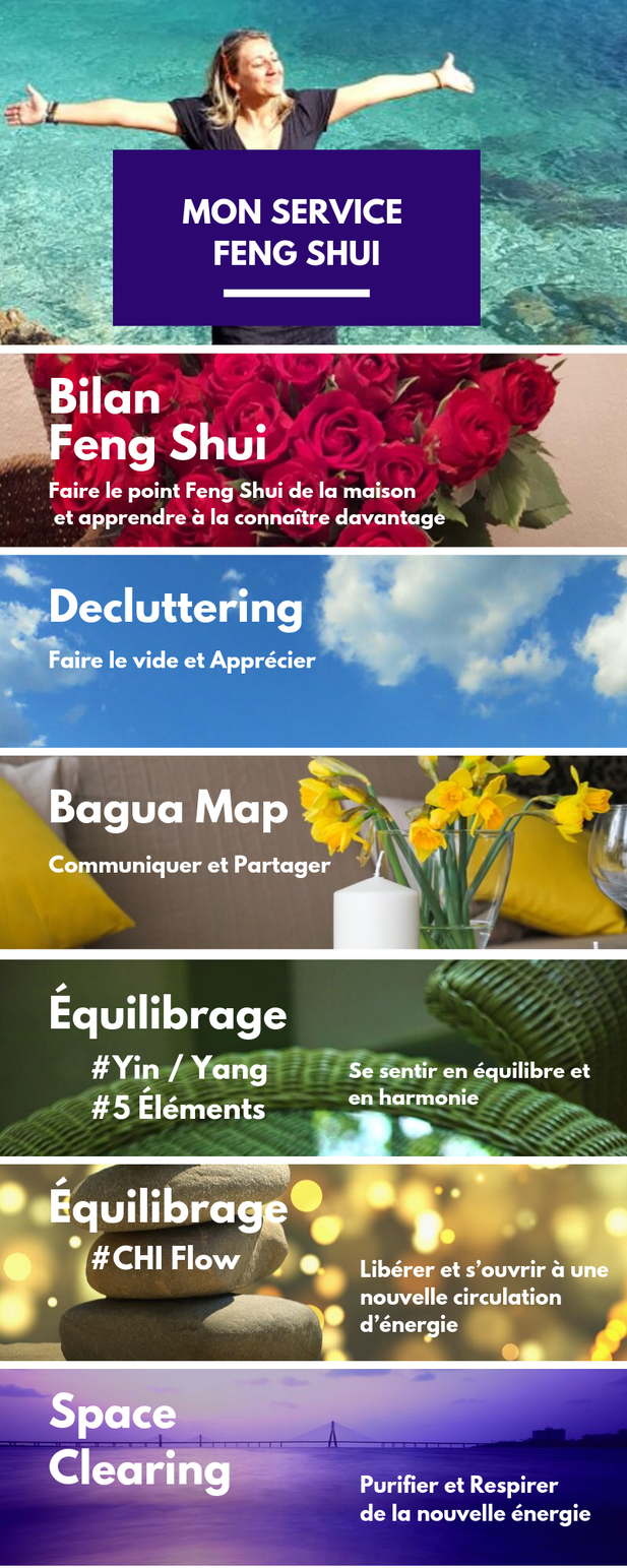 Le service Feng Shui di missBianchi Conseil est composé de diverses prestations: à partir du Bilan ou Consultation Générale à la Consultation très specifique. Du decluttering au space clearing,  équilibrage yin/yang , 5 éléments , le flux d'énergie vitale