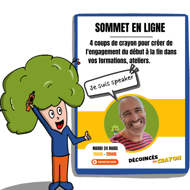 Gwenaël Masson — mascotte C'COM avec un crayon