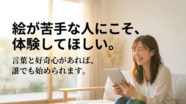 AIアートは、絵が上手な人だけのものではありません。 言葉、発想、好奇心があれば、誰でも始められます。