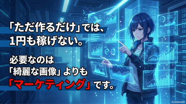AI画像副業で重要なのは画像制作よりもマーケティングだということです。