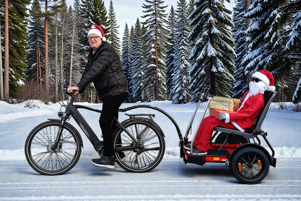 Der Weihnachtsmann ganz modern und umweltfreundlich unterwegs...