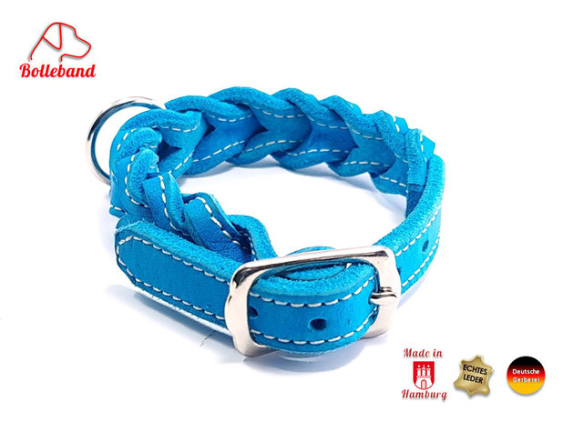 Hundehalsband_geflochten_tuerkis_mit_heller-Naht_Bolleband