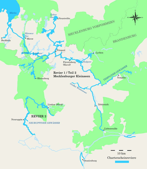 Charterscheinrevier Mecklenburger und Brandenburger Seen und Revier 2 Neuruppiner Gewässer