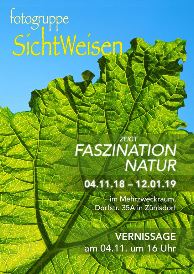 Plakat der Ausstellung der Fotogruppe SichtWeisen im Zühlsdorfer Mehrzweckraum