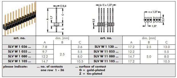 SLV W 1 /11  ピンヘッダ1.27mmピッチ