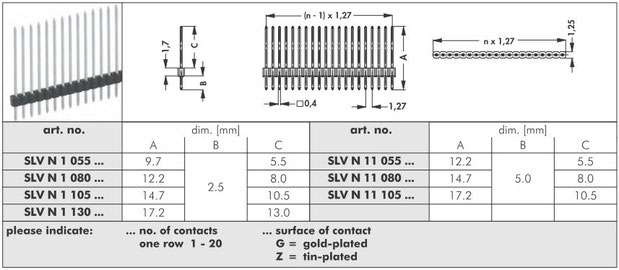 SLV N 1 /11  スルーホール用ピンヘッダ1.27mmピッチ