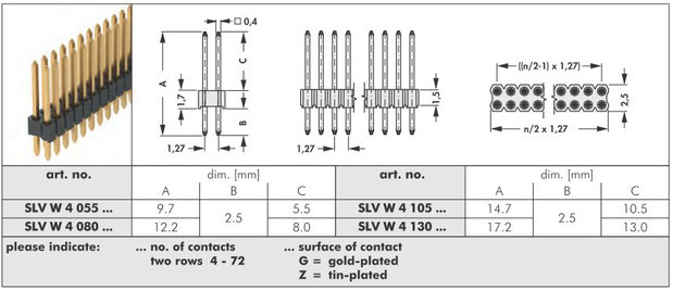 SLV W 4  ピンヘッダ1.27mmピッチ 2列