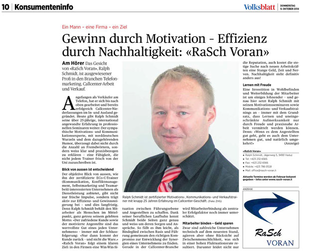 Pressebericht Volksblatt Oktober 2014