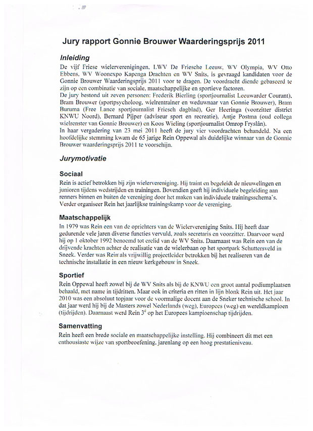 Juryrapport Gonnie Brouwer waarderingsrapport