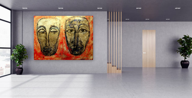 Abstrakte Portraits, abstrakte Gesichter, figurative Malerei, Gemälde, Strukturen, Originale, außergewöhnliche Acrylbilder, bunt, Abstrakte Malerei, gespachtelt, Moderne Leinwandbilder, Abstrakte Gemälde, Strukturen, zeitgenössische Malerei, Unikate, 