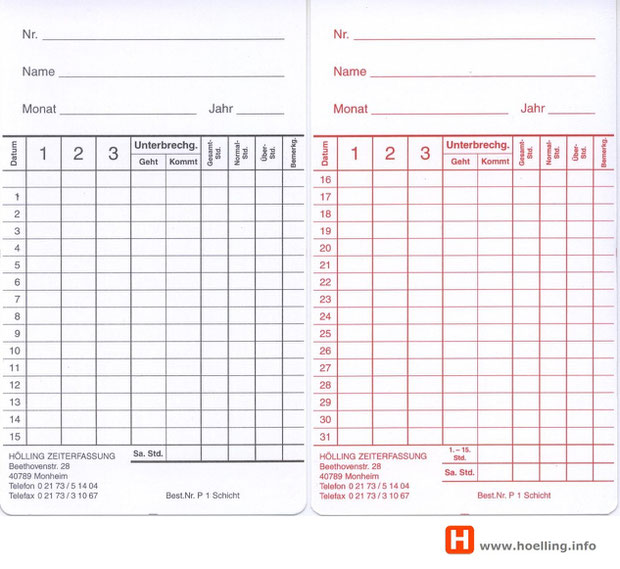 ISGUS P1  Schicht Stempelkarte  - www.hoelling.info