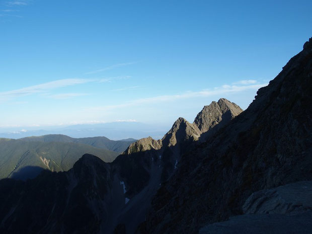 下山後の風景：前穂高岳が夕日の映えていました。