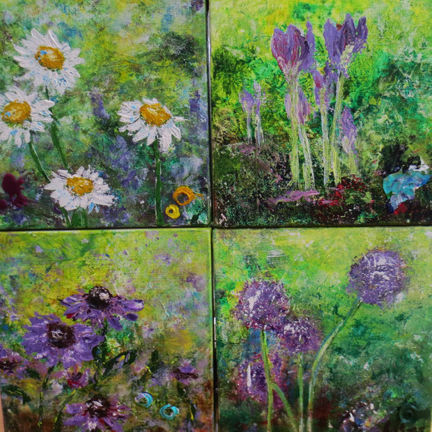 Margeriten , Herbstzeitlose, Echinacea purpurea , Allium, jeweils 20x20cm ,B 361, in Privat Besitz