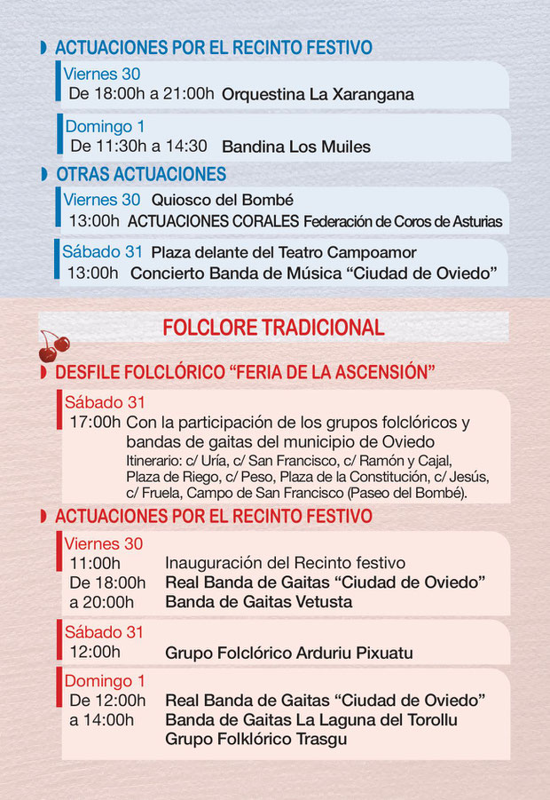 Programa de la Feria de la Ascension en Oviedo
