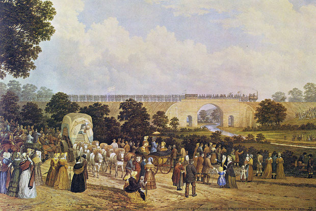 Eröffnung der ersten öffentlichen Eisenbahn in England im Jahr 1825