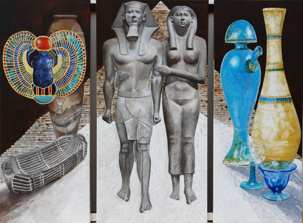 The presents for Mycerinus-oil and acryl with sand on canvas-100 x 135 cm