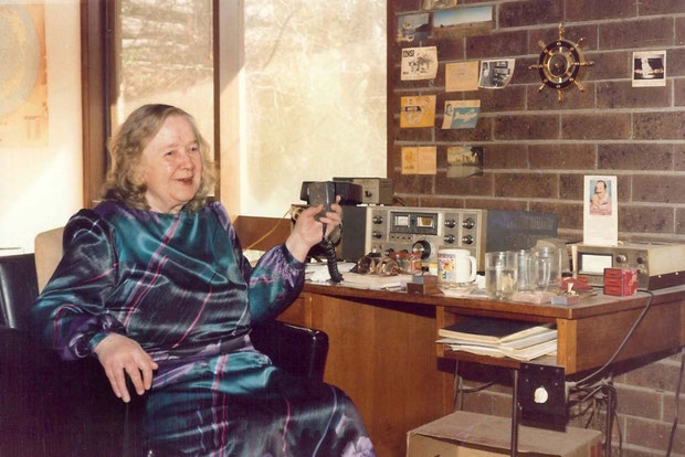 Late 1980s - Melbourne. Clarice with her short-wave radio at home. Photo taken by Anthony Zois