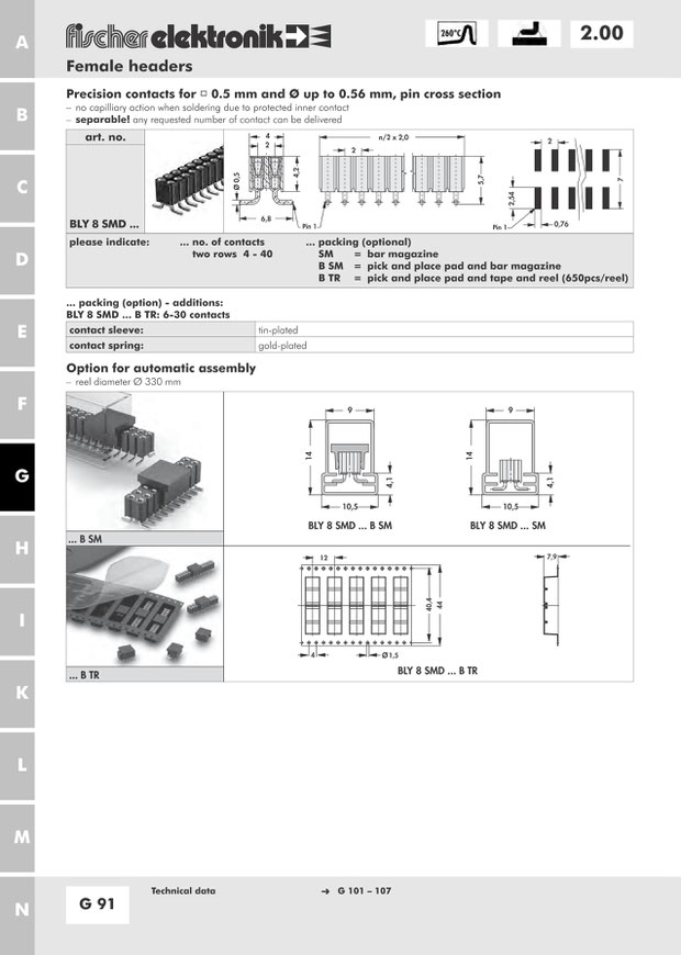 BLY 8 SMD   表面実装用連結ソケット 2mmピッチ 2列