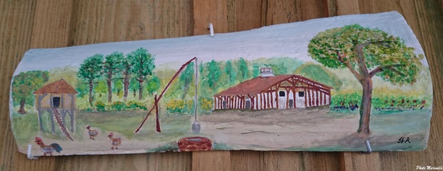 L'Atelier à JLA - "Ferme landaise dans son airial" - Peinture sur tuile ostréicole