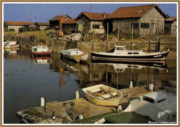 Gujan-Mestras autrefois : Pinasses, chalands... dans la darse secondaire du Port de Larros, Bassin d'Arcachon (carte postale, collection privée)