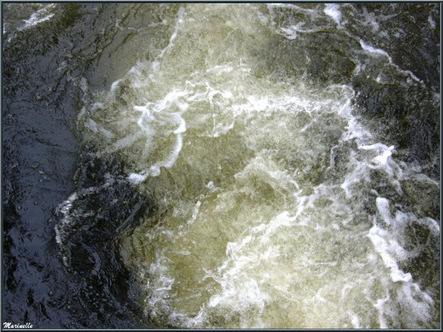 Eau bouillonnante en sortie d'une écluse sur le Canal des Landes au Parc de la Chêneraie à Gujan-Mestras (Bassin d'Arcachon)