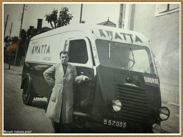 Gujan-Mestras autrefois : En 1940, Albert Pédemay et sa fourgonnette devant son alimentation quartier de l'église à Gujan, Bassin d'Arcachon (photo collection privée)