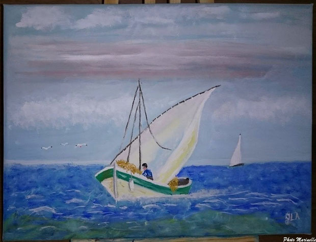 JLA Artiste Peintre - "Pinassotte revenant de la pêche" 050 - Peinture sur toile (1ère version)