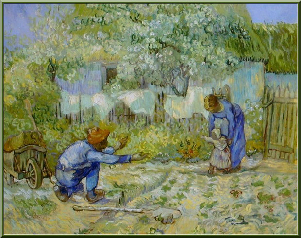 Tableau "Les premiers pas" (d'après Millet) de Van Gogh dans le jardin du monastère de Saint Paul de Mausole à Saint Rémy de Provence (Alpilles - 13)