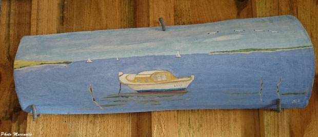 L'Atelier à JLA - "Pinasse Lady" - Peinture sur tuile ostréicole (Bassin d'Arcachon)
