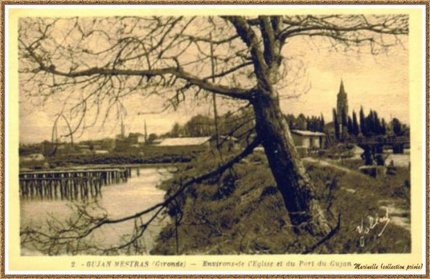 Gujan-Mestras autrefois : Port de Gujan (ex Port de la Passerelle), Bassin d'Arcachon (carte postale - version NB, collection privée) 