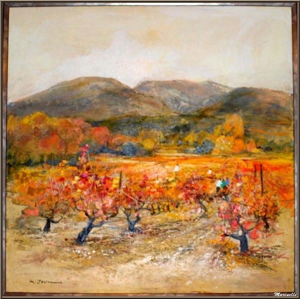 Tableau représentant les vendanges au château dans la cave souterraine du Château Romanin à Saint Rémy de Provence, Alpilles (13)